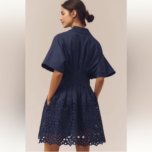 Anthropologie x Exquise The Tobie Button-Front Pleated Mini Shirt Dress Med NWT - Picture 2 of 16